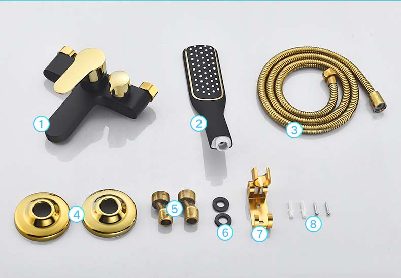 Bathtub Shower Set Wall Mounted Gold and White Bathtub Faucet, Bathroom Black gold Cold and Hot Bath and Shower Mixer Taps Brass