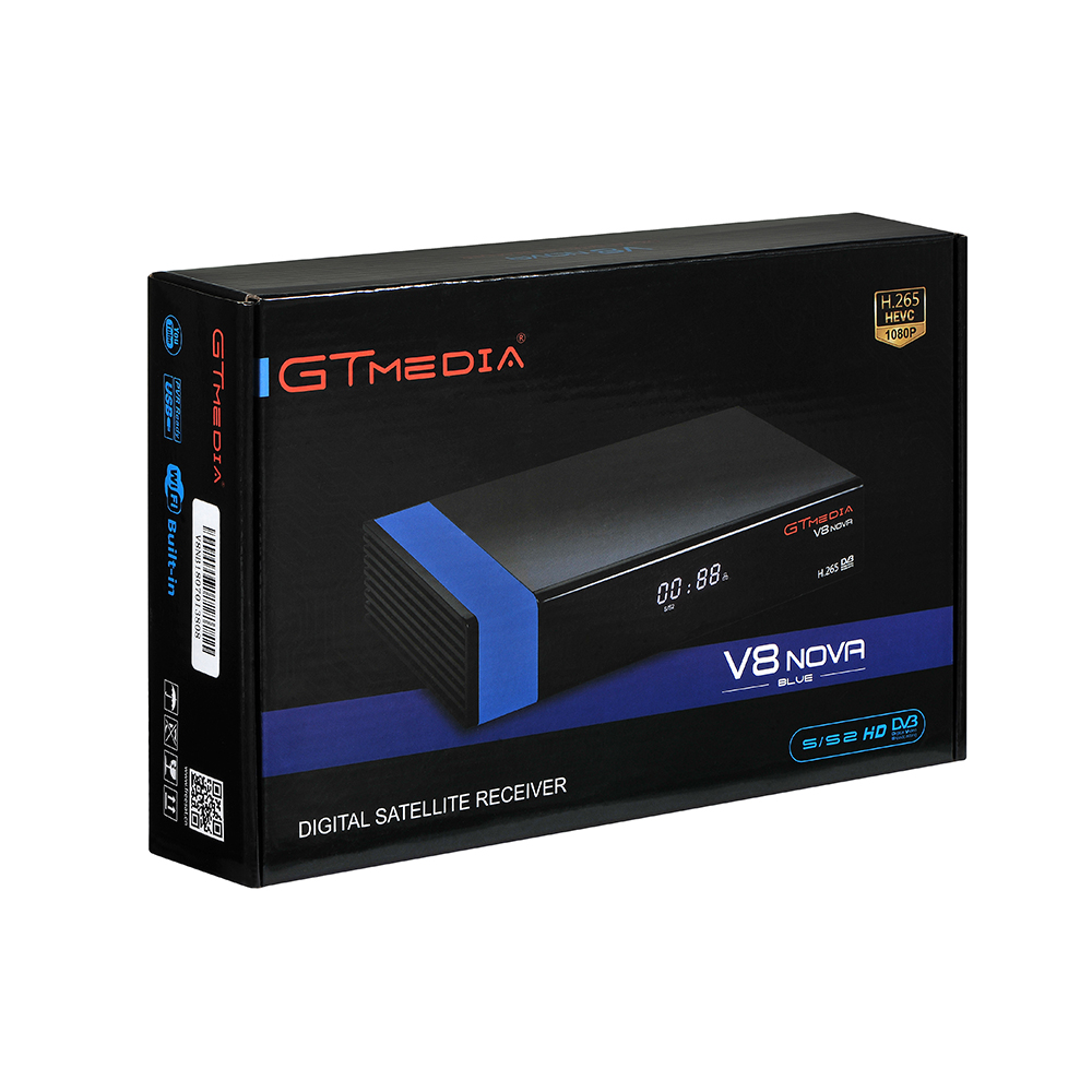 GTMedia V8 Nova Blue Receiver DVB-S/S2 H.265 HEVC Support Full PowerVu DRE Biss key Built-in 2.4G WIFI Youtube Youporn No app TV