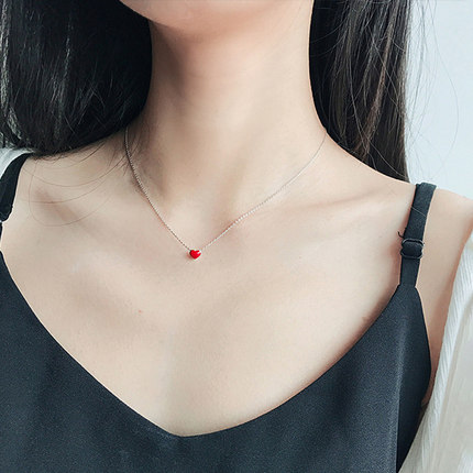 Ramos New sweet cute handmade red drop glaze Heart-shaped necklace fresh fashion trend peach girlfriend love