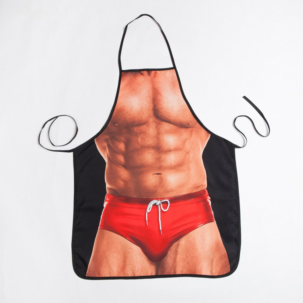 Funny 3D Kitchen Apron Digital Printed Sexy Naked Men Aprons Super muscle Hero Pattern Dinner BBQ Barbecue Cooking Uniform