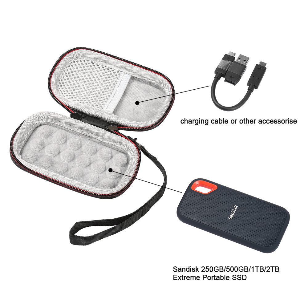 2019 New EVA Hard Portable Case for SanDisk 250GB/ 500GB/ 1TB/ 2TB Extreme Portable SSD SDSSDE60 Carrying Storage Cover Bag