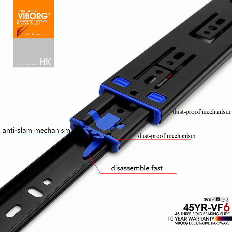 VIBORG 40CM 16" Top Quality Super Smooth&Quiet Extra-thick Three-section Hydraulic Soft Close Ball Bearing Drawer Slides Runners