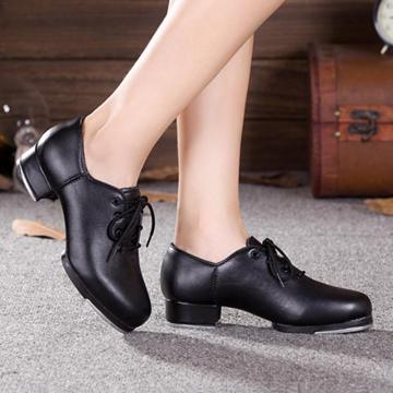 Leather Material Tap Shoes Women's Split Sole Jazz Tap Dance Shoes Adult/Unisex Lace Up Women Tap Shoes Dancing Shoes for Women