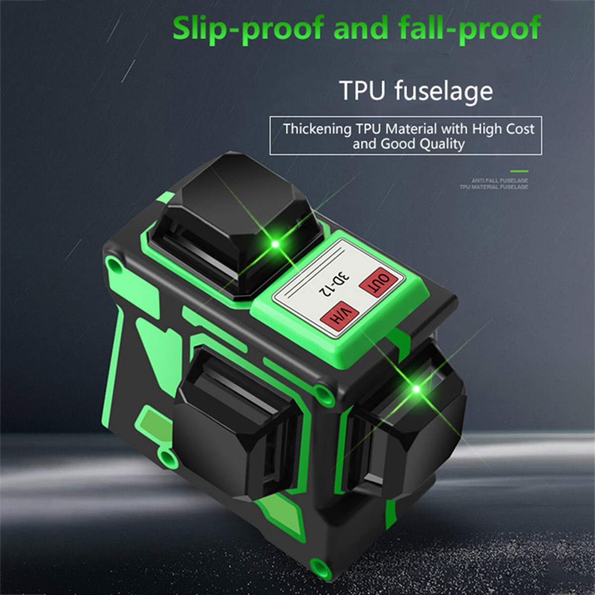 3D 12 Line Laser Level Green Light Digital Self Leveling 360° Rotary Measure Tool AC 100-240V Waterproof Wavelength 532nm