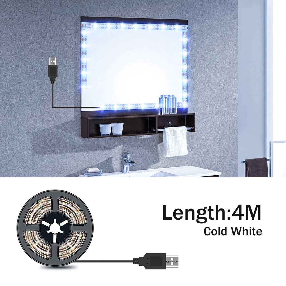 USB Cable Powered Led Vanity Makeup Mirror Light 5V USB LED Flexible Tape Bathroom Dressing Mirror Lamp Strip 1M 2M 3M 4M 5M