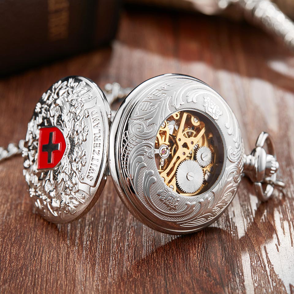 Cross Christian Mechanical Pocket Watch Doctor Men Women Sliver Clock Hand Wind Roman Numerals Dr. Flower Engraved Nurse Watches