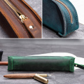 100% Genuine Leather Pencil Bag Zipper Bag Pen Storage Pouch Vintage Crazy Horse Leather Creative School Stationary Products