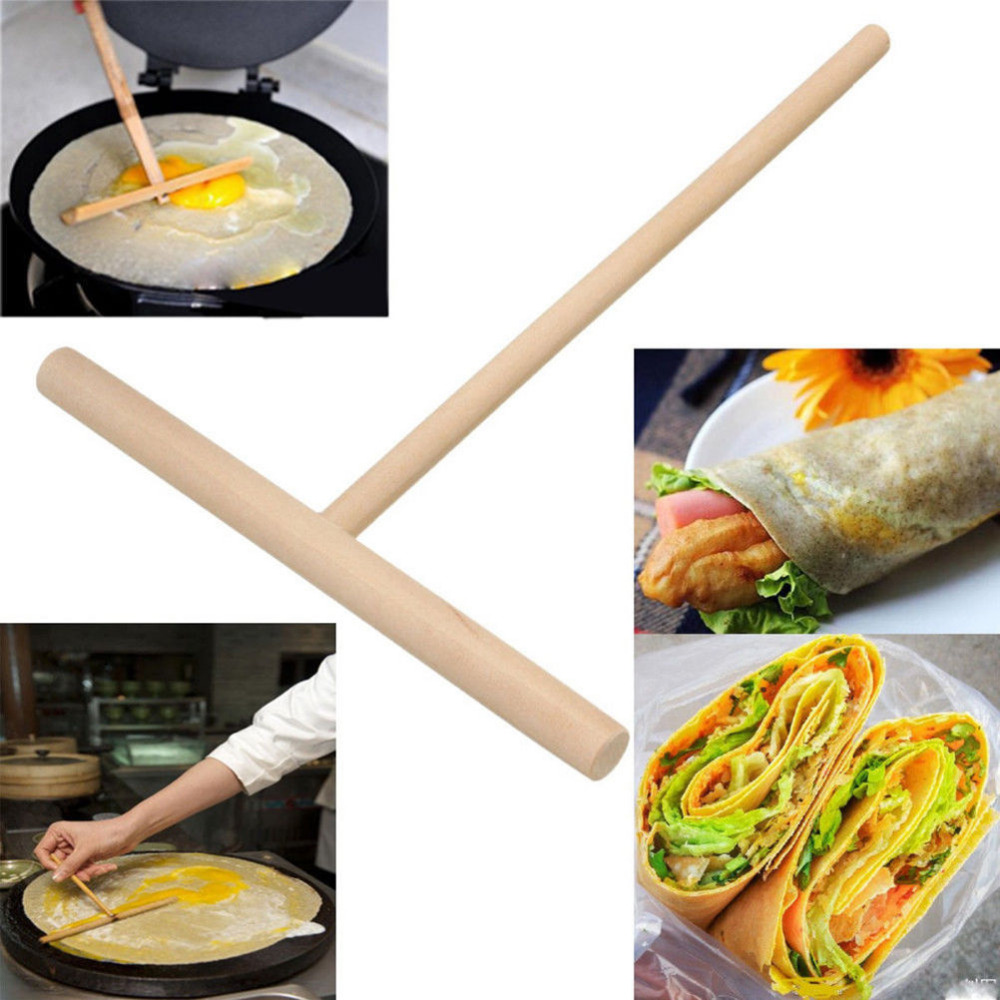 2Pcs/Set 15cm T Shape Wooden Rake DIY Round Batter Pancake Crepe Spreader Rolling Pin Kitchen Tool Kit Wholesale