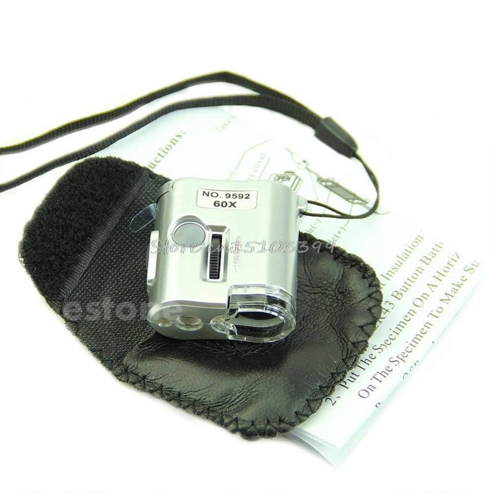 60 X Microscope Jeweler Loupe Lens Illuminated Magnifier Glass With LED UV Light Drop Ship