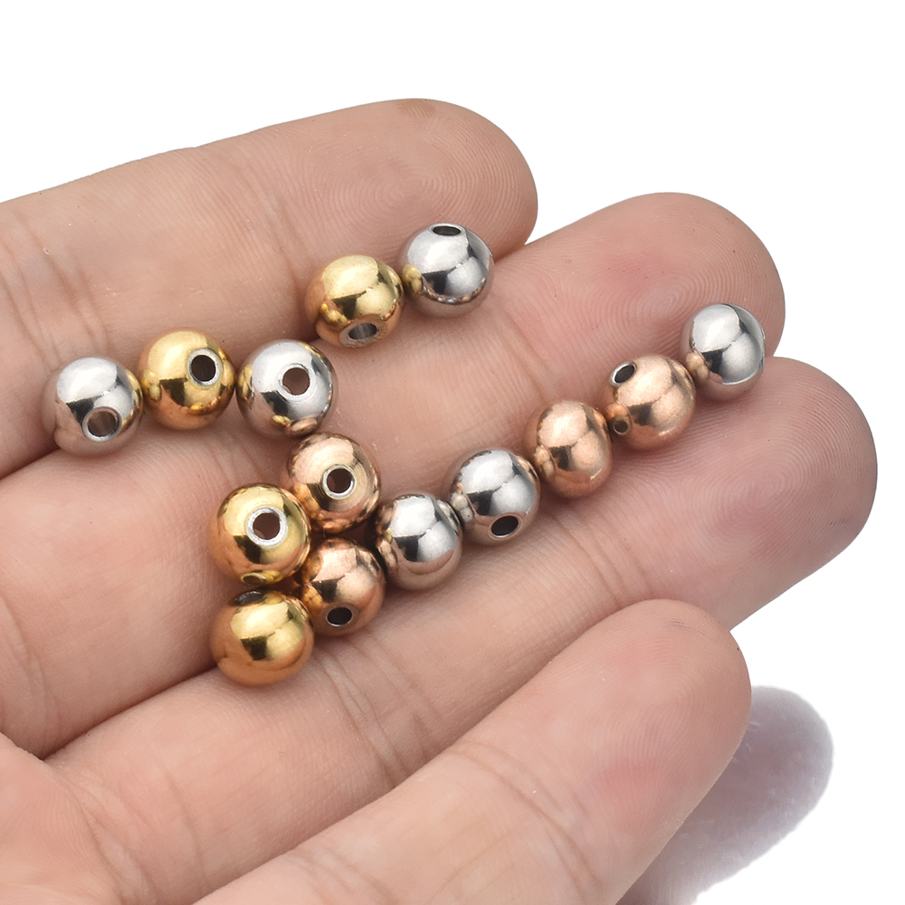 Stainless Steel 3 4 5 6 8mm Rose Gold Black Spacer Beads Charm Loose Beads DIY Bracelets Beads for Jewelry Making wholesale