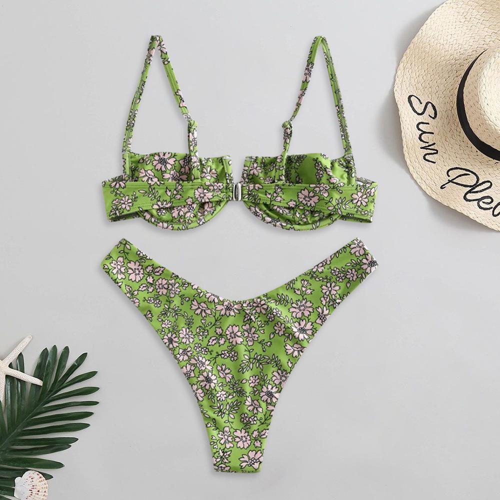 2020 Women's Bikini Swimsuit Floral Print High-Breast V-Shape Bikini Beachwear swimming pool party essential new FD3