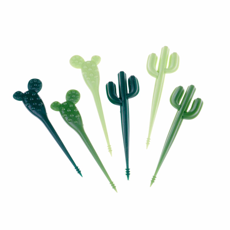 6pcs/pack hot sale Green Cactus Fruit Forks Plastic Toothpick Kids Tableware Fruit Fork Food Picks