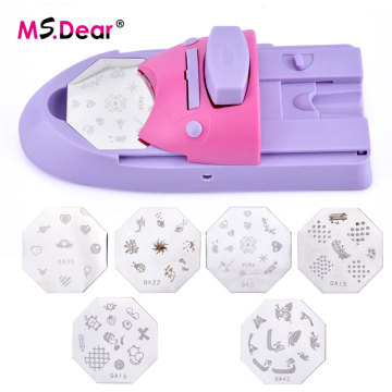 DIY Nail Art Printer Printing Manicure Machine Stamp Nail Tools Set with 6 Metal Pattern Plates Scraper Printing Chart Plate