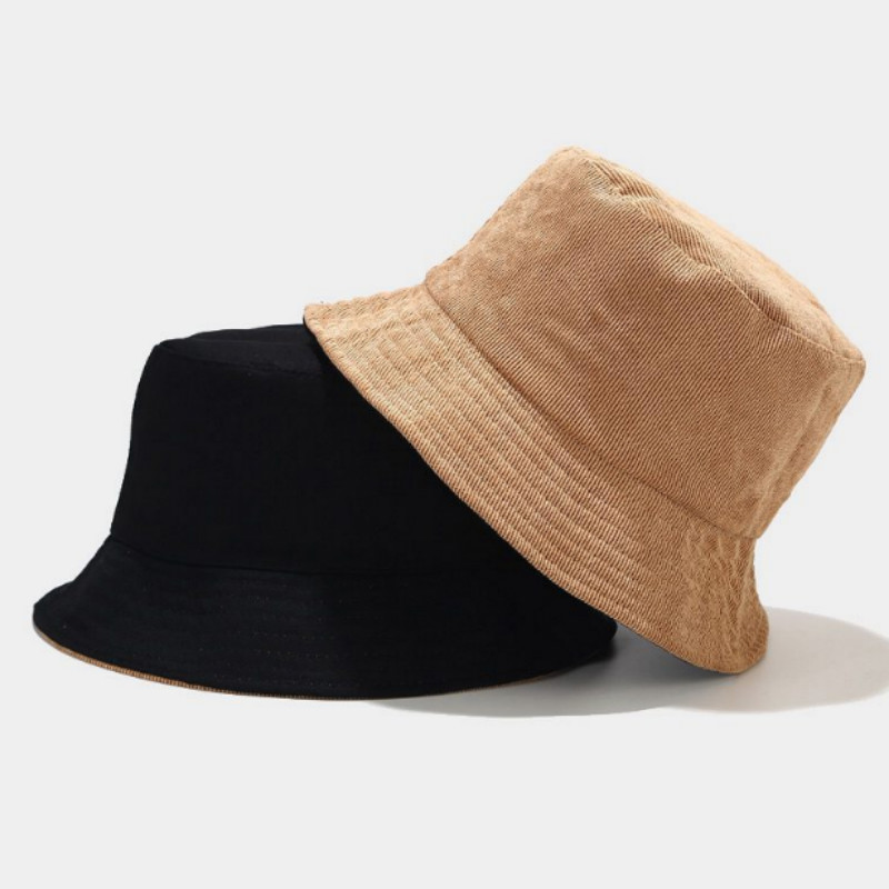 reversible corduroy bucket hat cap casual two side wear blank fishermen hat outdoor sports solid beach paname sunhat droshipping