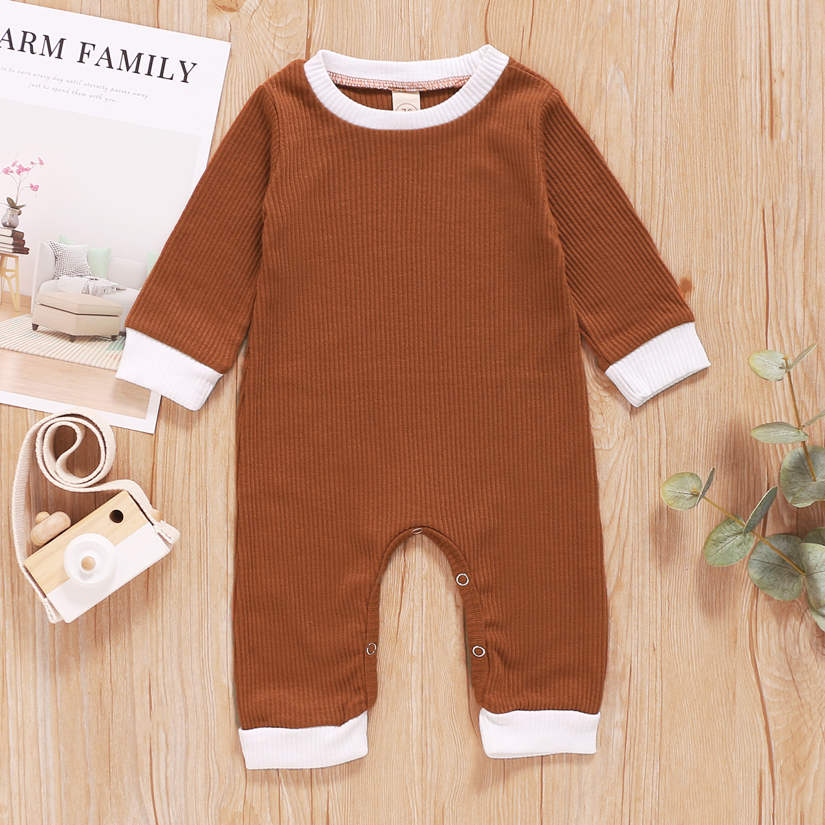 0-18M Newborn Baby Girls Boys Autumn Rompers Solid Long Sleeve Button Casual Jumpsuits Outfits