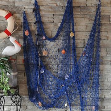 1*2M Mediterranean Style Handmade Decorative Fish Nets Cotton Thread Bar Blue Fishing Net Decor Beach Scene Party Decoration