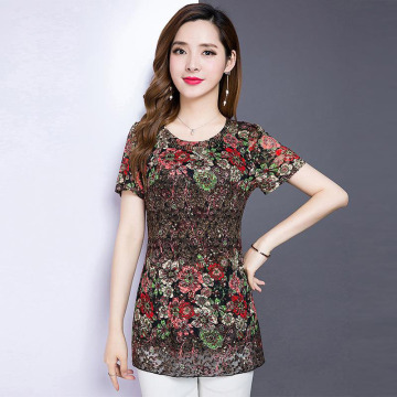 Fashion Women Spring Summer Style Chiffon Blouses Shirts Lady Casual Flower Printed Short Sleeve Blusas Tops DF2662