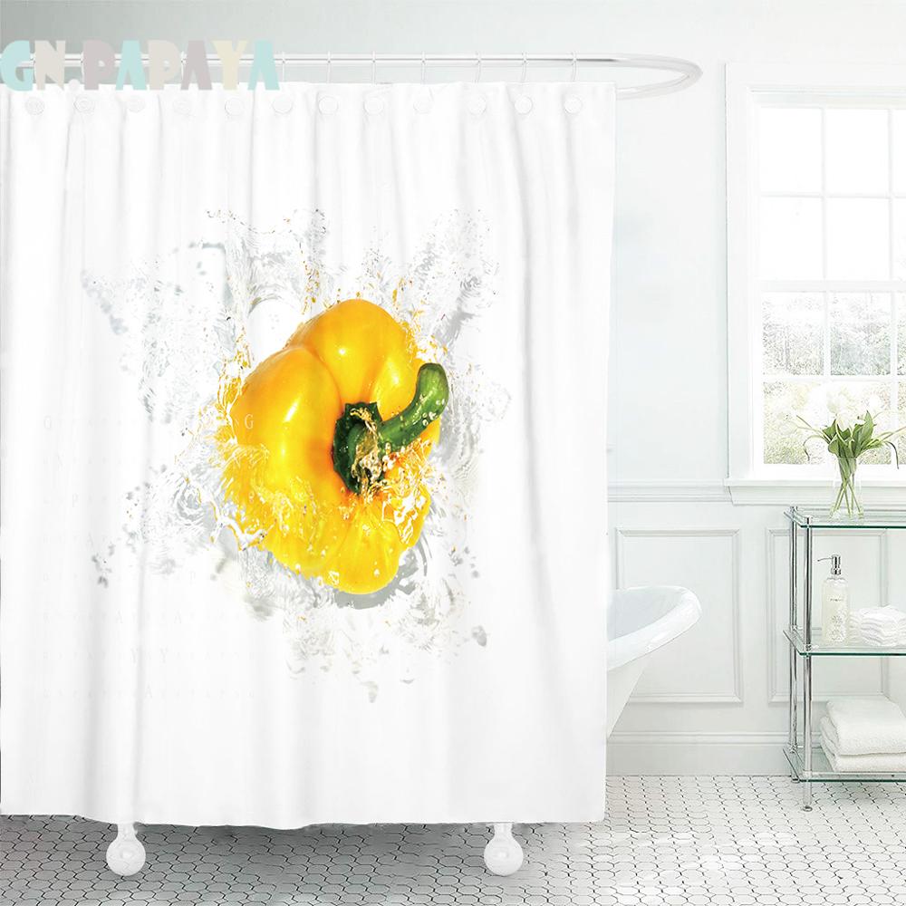 Yellow pepper Curtains Waterproof white bathroom Polyester cute kid‘s’ fashion fresh style Shower Curtains Screen with Hooks new