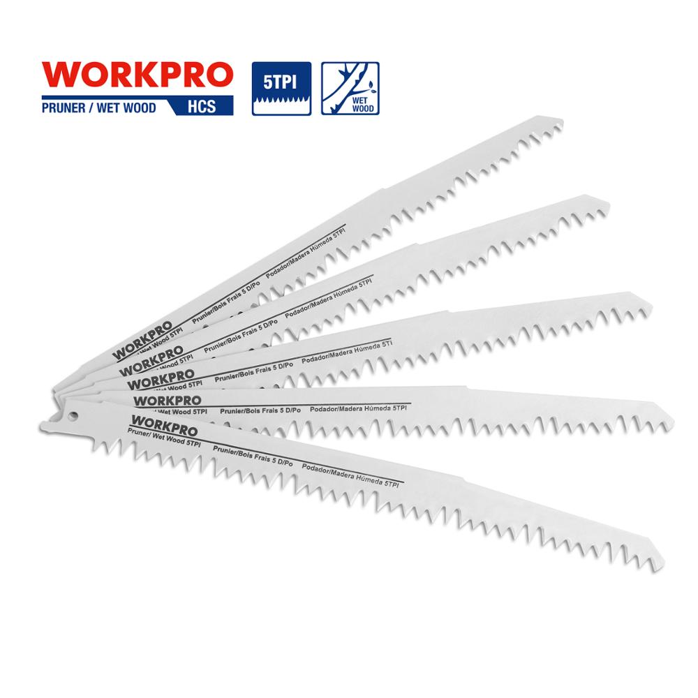 WORKPRO 230mm Saw Blades Wood Pruning Reciprocating Saw Blades Clean For Wood Fast Cutting (5 TPI) - 5 Pack 9 inchx1.3x5T