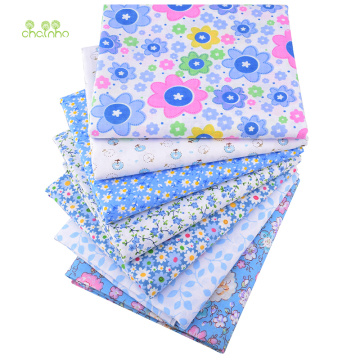 Chainho,Blue Floral Series,Printed Plain Thin Cotton Fabric,For DIY Quilting&Sewing Toys, Placemat,Cushion Material,Half Meter