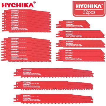 HYCHIKA 32pcs Reciprocating Saw Blade HHS and BIM Oscillating Saw Blades For Wood Metal