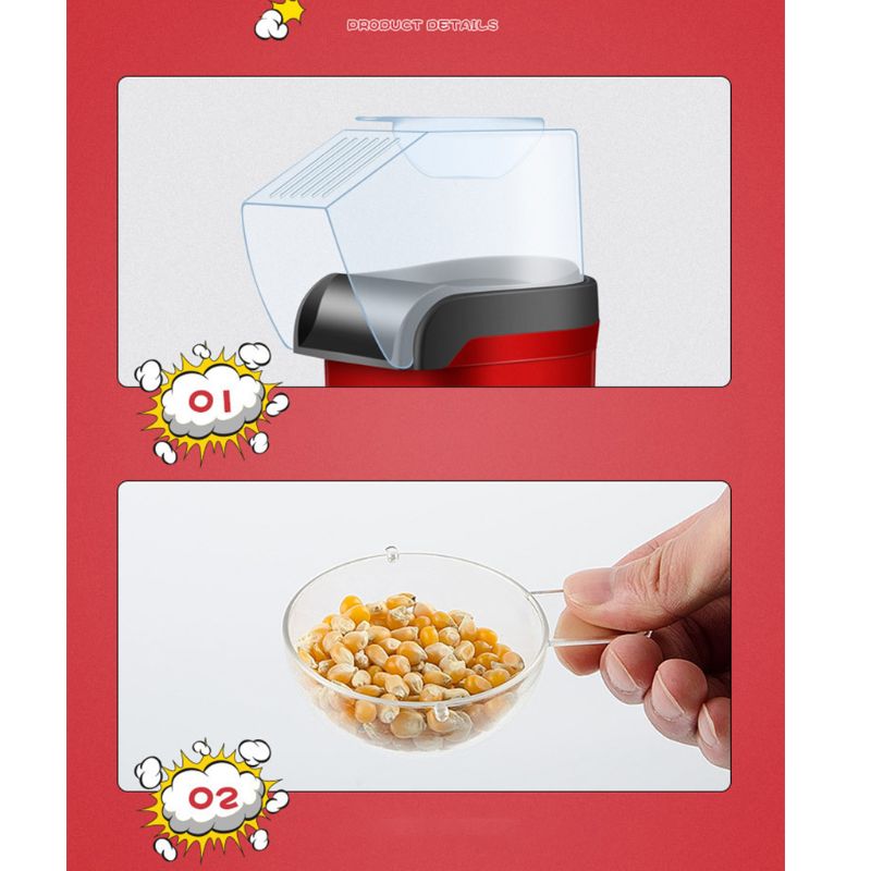 Easy Carry Electric Hot Air Popcorn Maker Retro Machine Cinema Home Gastronomic Dropshipping