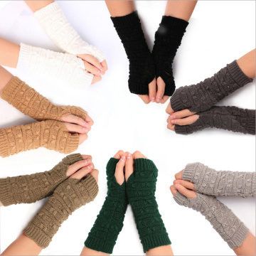 Women Woolen Gloves Half Finger Arm Cover Riding Knitted Korean Cold Protection Short Fingerless Mittens Hand Warmer Winter