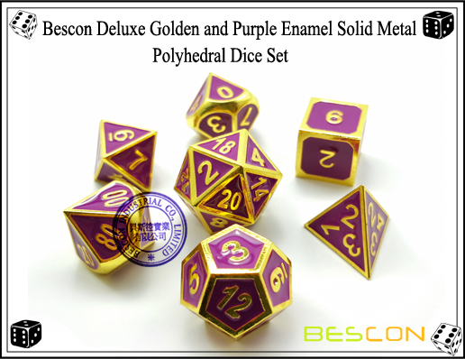 Bescon Deluxe Golden and Purple Enamel Solid Metal Polyhedral Role Playing RPG Game Dice Set (7 Die in Pack)-2