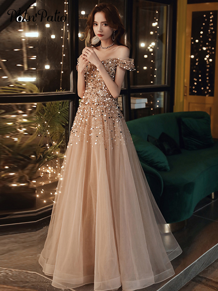 Sexy Spaghetti Straps Sparkle Prom Dresses Long 2020 V-neck A-line Floor-length Sequined Women Formal Gowns For Evening Party