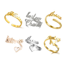 Skyrim Custom Double Name Rings Adjustable Gold Color Stainless Steel Personalized Nameplate Family Ring Jewelry Gift for Women