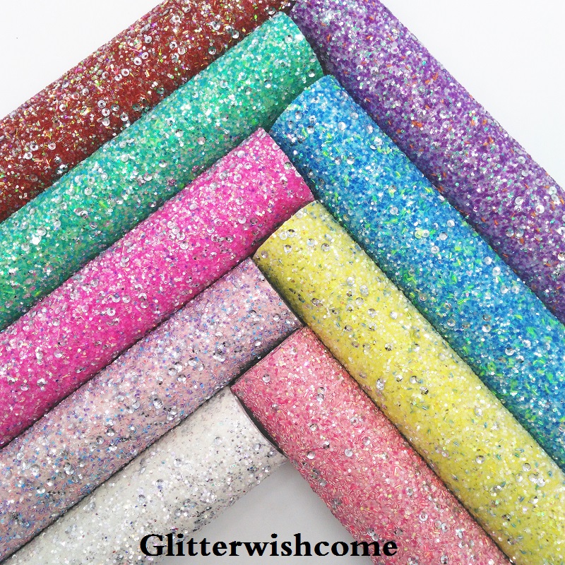 Glitterwishcome 30X134CM Mini Roll, Glitter Fabric, Vinyl For Bows Chunky Glitter Leather fabric Vinyl for Bows, GM199