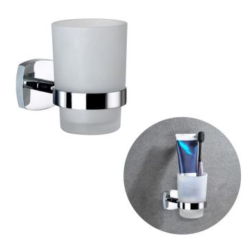 Toothpaste Hotel Accessories Home Glass Cup Round Stainless Steel Toilet Wall Mounted Bathroom Organizer Toothbrush Holder