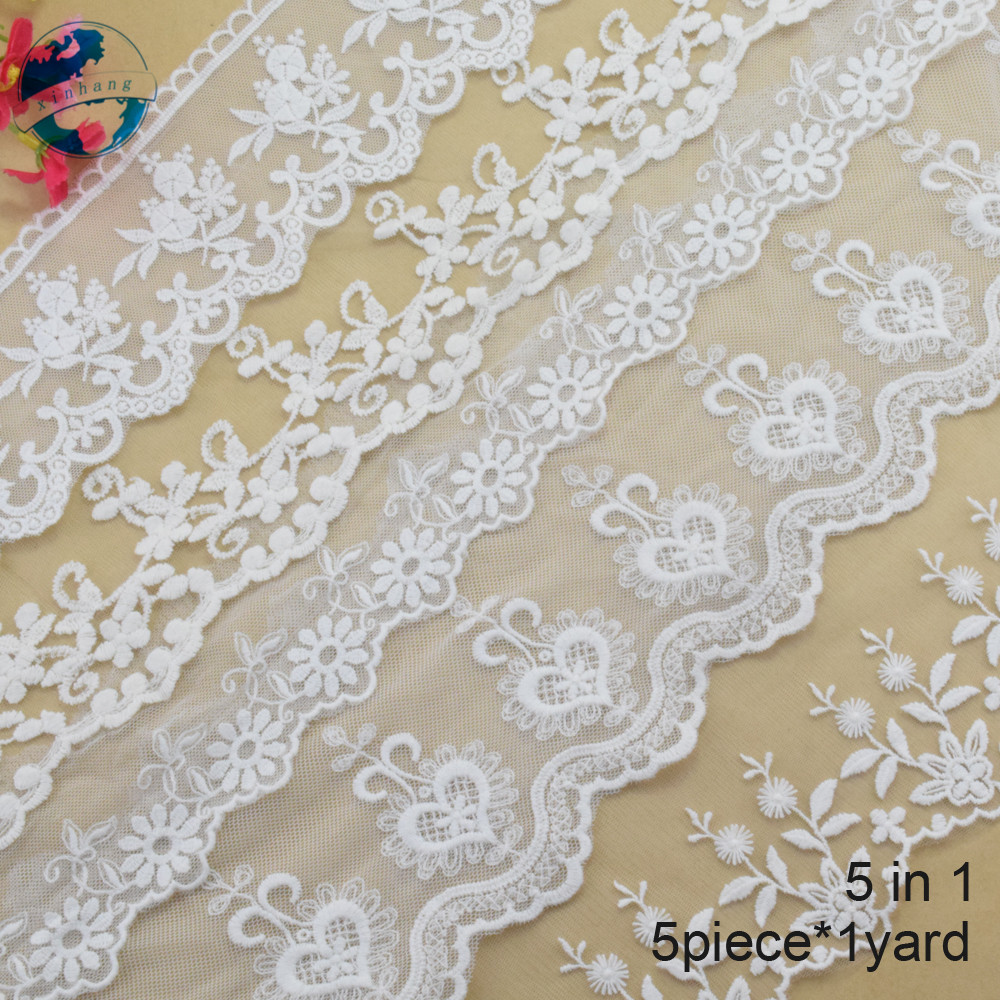 5pieces*1yard cotton embroidery lace french lace ribbon fabric guipure diy trims warp knitting wedding sewing Accessories#4040