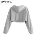 KPYTOMOA Women 2021 Fashion Two Pieces Sets Cropped Hoodies Sweatshirts Vintage Long Sleeve Asymmetric Female Pullovers Chic Top