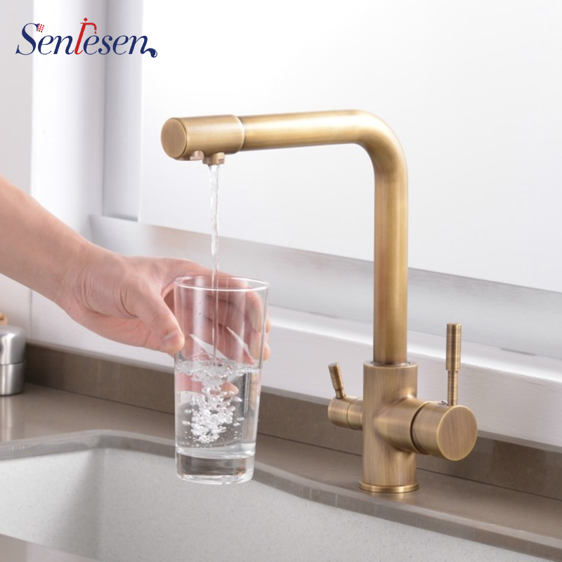 Senlesen Kitchen Sink Faucet Antique Brass Single Lever Single Hole Taps Antique Brass Deck Mount