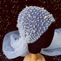 Romantic Pearls Headband Wedding Headdress Hat Yarn Accessories for Women Elegant Pearl Headpiece Headwear Bridal Hair Jewelry