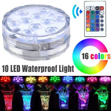 10leds RGB Underwater Submersible Led Light Waterproof Battery Operated Pond Swimming Pool Light For Vase Base,Floral,Aquarium