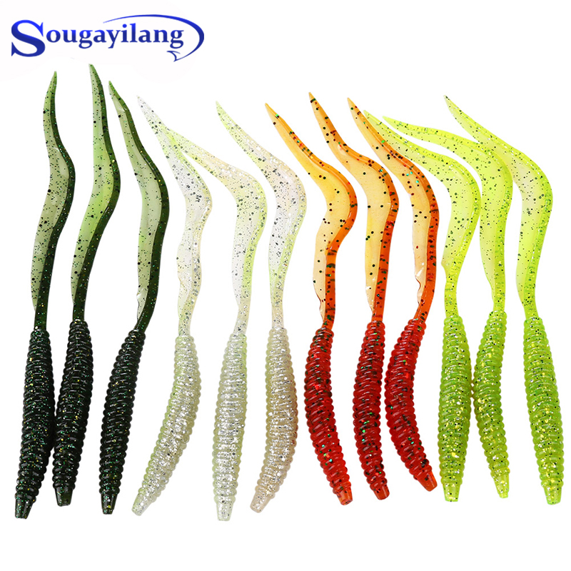 Sougayilang 12Pcs Fishing Lure 11.5cm Fake Lure Silicone Lure Single Long Tail Worm Saltwater/Freshwater Fishing Baits