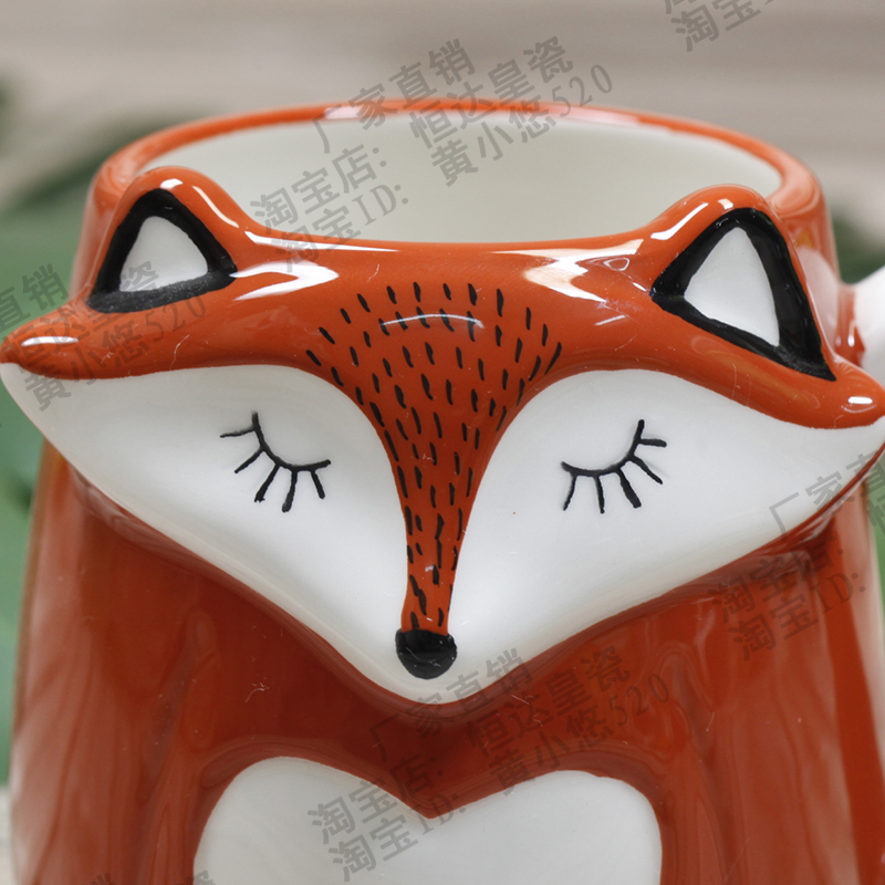 500ML Cute Animal 3D Fox Coffee Cup Large Capacity Hand Painted Cartoon Ceramics Breakfast Milk Mug Free Shipping