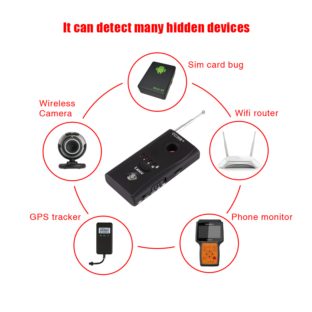 ET Anti Spy Bug Detector CC308 Full Range Mini Wireless Camera Hidden Signal GSM Device Finder Privacy Protect Security Monitor