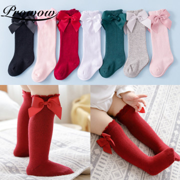 ZAFILLE Newborn Baby Socks Solid Knee Length Socks With Bow Deco Princess Socks For Babies Girl Anti Slip Socks Baby Accessories