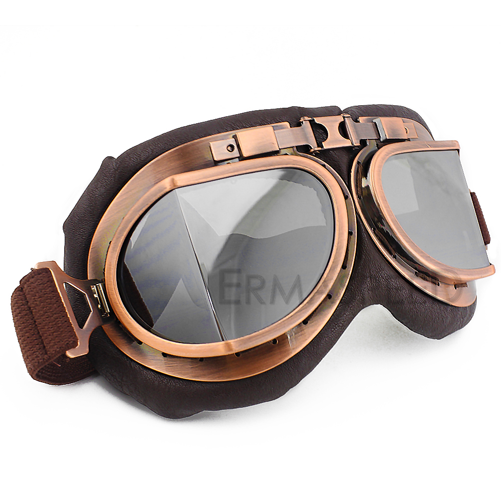 Vintage Motorcycle Helmet Goggles Pilot PU Leather Riding Eye Wear Copper for Harley Cruiser Chopper Cafe Racer Triumph