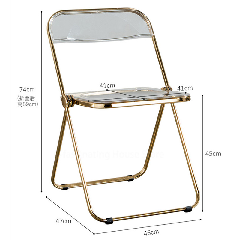 Modern Light Luxury Metal Acrylic Crystal Chair Nordic Transparent Folding Office Chair Backrest Dining Chair Furniture