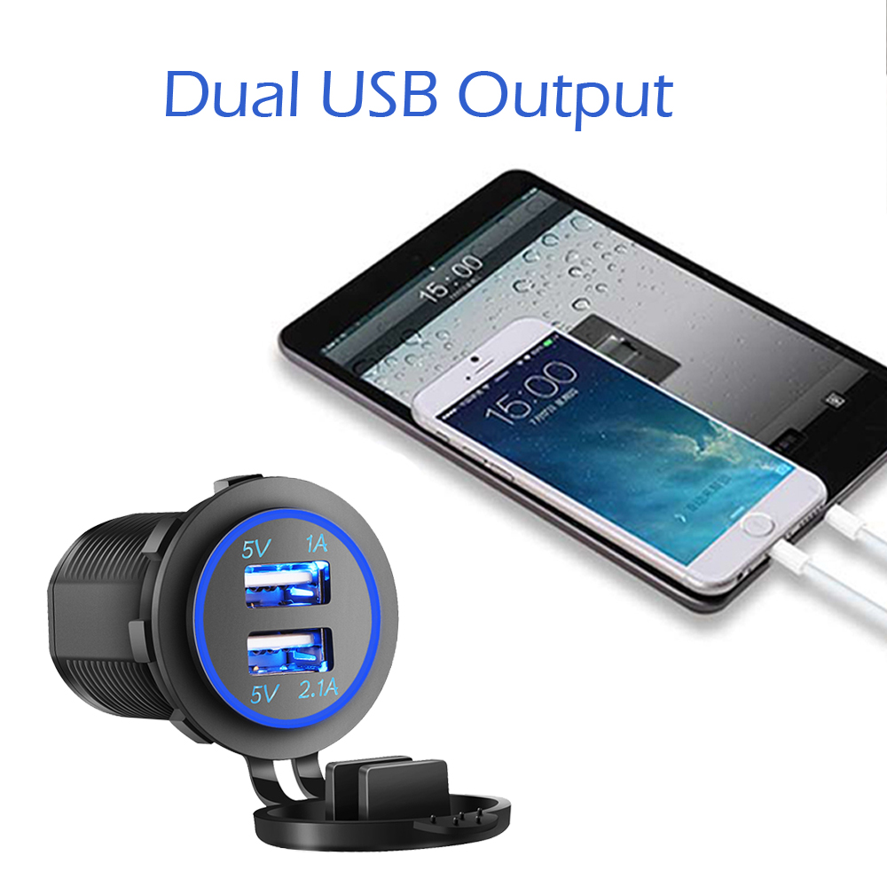 Car USB Charger Cover for Motorcycle Auto Truck ATV Boat LED Car 3.1A Dual USB Socket 12-24V Auto Usb Charger Power Adapter