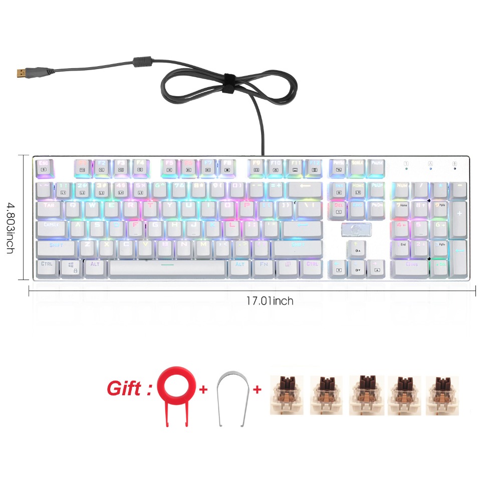 Eagle Z-88Mechanical Gaming Keyboard Tactile Brown Switches RGB Backlit Aluminum Compact Ergonomic 104 Keys White Keyboard