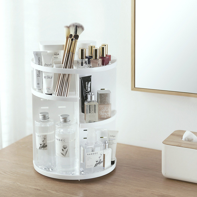 Mrosaa 360 Degree Rotating Makeup Organizer Brush Holder Jewelry Box Case Skin Care Makeup Display Stand Cosmetic Storage Box