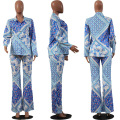 2 Piece Sets African Sets for Women New African Print Elastic Pants Style Sleeve Suit for Lady American Clothing