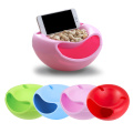 Creative Lazy Snack Bowl Plastic Double Grids Snack Storage Box Bowl Plate Fruit Bowl And Mobile Phone Holder Chase Artifact