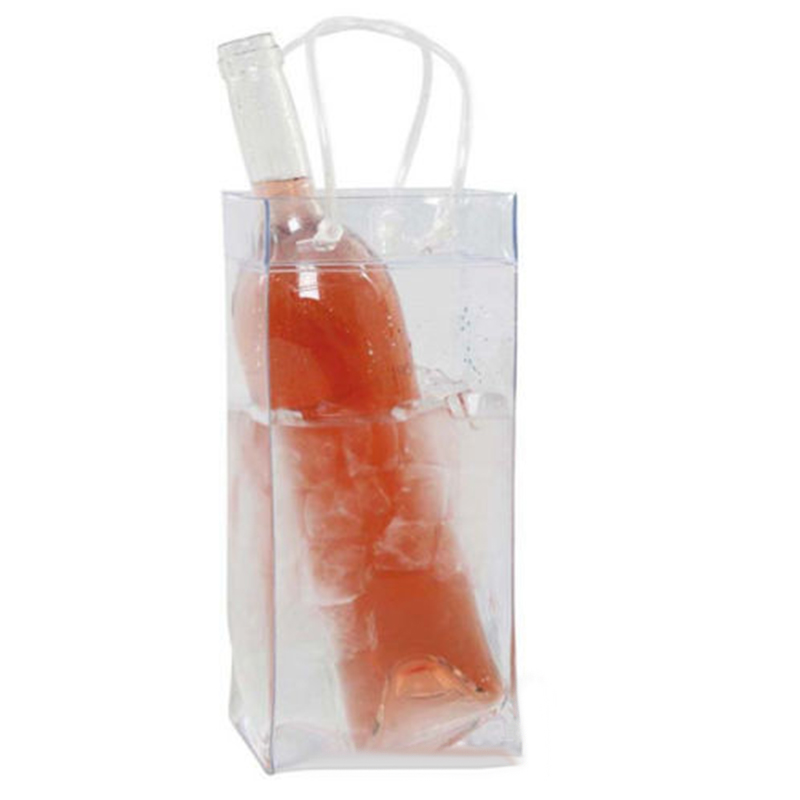 Durable Clear PVC Ice Bag Wine Beer Champagne Bucket Drink Bottle Outdoors Ice Gel Bags Cooler Chiller Foldable Carrier