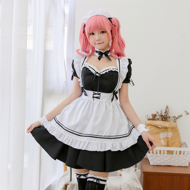 Amine Black Cute Lolita French Maid Cosplay Costume Dress Girls Woman Waitress Maid Party Stage Costumes